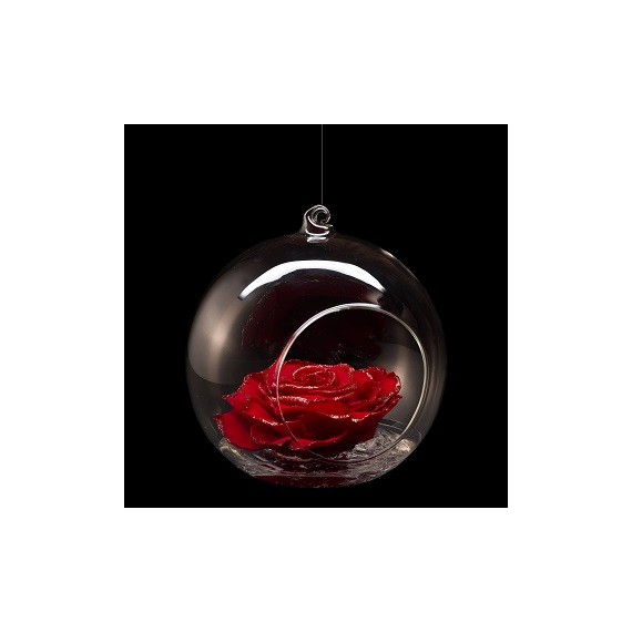 CHRISTMAS FLOWERBALL d.14 cm ROSA GRAND PRIX GLITTER - COLORE ROSSO - scatola nera