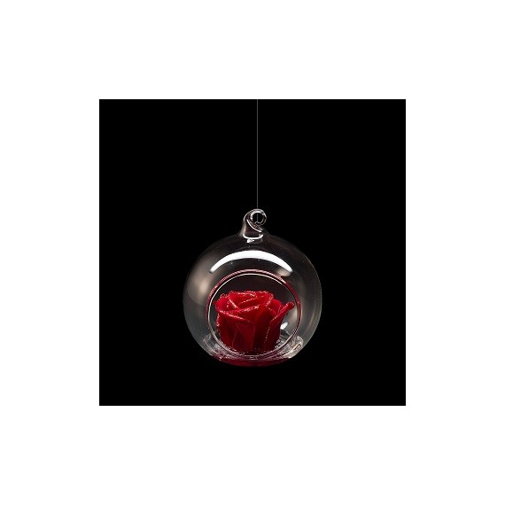 CHRISTMAS FLOWERBALL d.8 cm ROSA CHERIE GLITTER - COLORE ROSSO - scatola nera