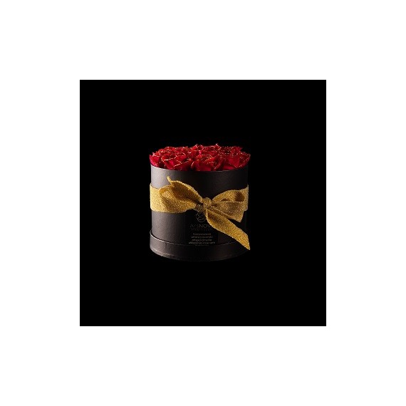 CHRISTMAS FLOWERBOX NERO 7 ROSE BACCARA GLITTER ORO PROFUMATE d.16 cm + PACKAGING - COLORE ROSSO