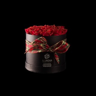 CHRISTMAS FLOWERS BOX NERO 7 ROSE BACCARA GLITTER ORO PROFUMATE d.16 cm + PACKAGING - COLORE ROSSO N.SCOZZESE