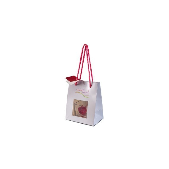 MADE IN FLOWERS BAG - CUBO VETRO 6X6 ROSA VERA PROFUMATA - COLORE RED