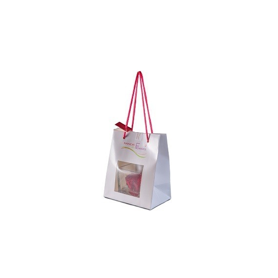 MADE IN FLOWERS BAG - CUBO VETRO 8X8 ROSA VERA PROFUMATA - COLORE RED