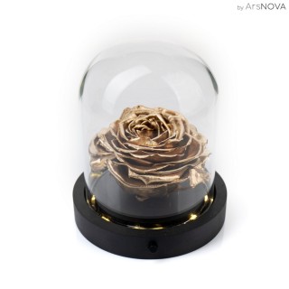 ROSA INCANTATA LUMINOSA PROFUMATA H 14 cm -  BASE IN LEGNO - COLORE ORO