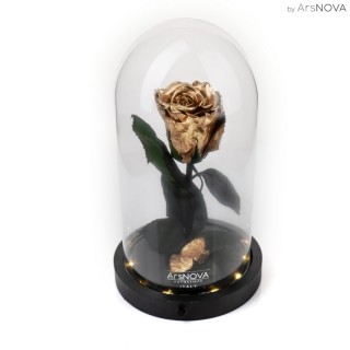 ROSA INCANTATA LUMINOSA PROFUMATA H 22 cm -  BASE IN LEGNO - COLORE ORO
