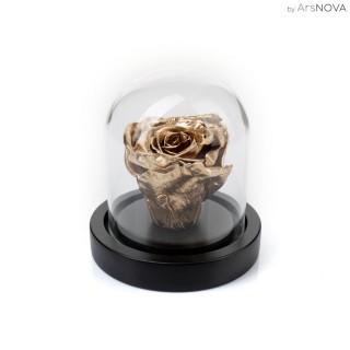ROSA INCANTATA PROFUMATA H 10 cm -  BASE IN LEGNO - COLORE ORO