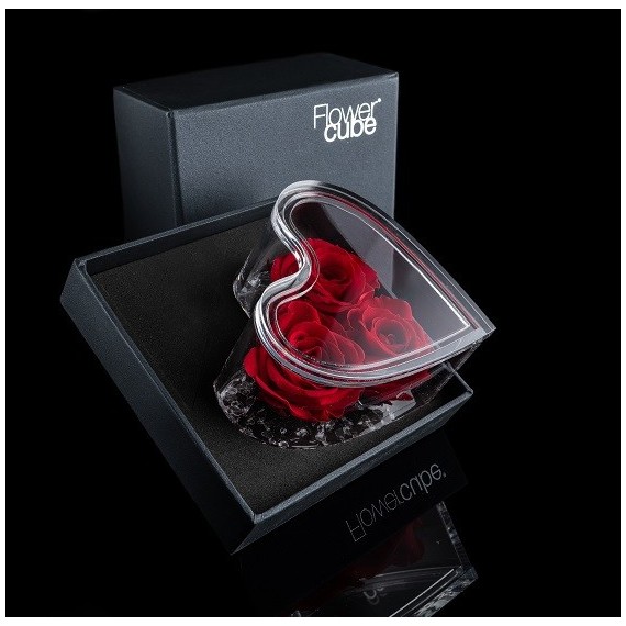 FLOWERCUBE PLATINUM HEART 3 ROSE 100 X h 60+ PACKAGING - COLORE ROSSO