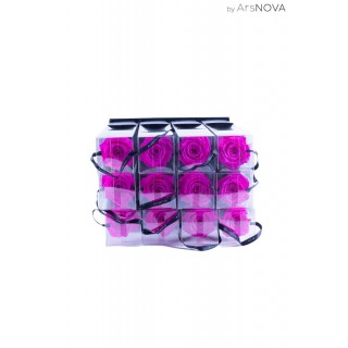 H.35 TRANSPARENT BOX d.6 - SCENTED ROSE WITH STEM - FUCSIA