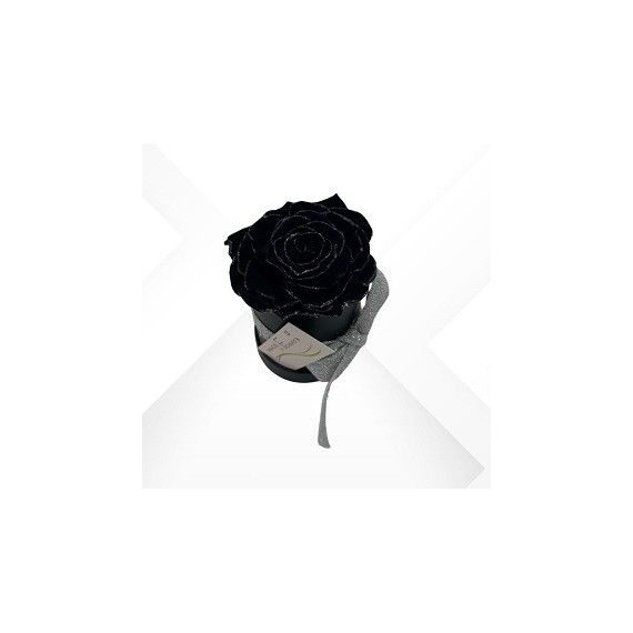 CHRISTMAS FLOWERBOX NERO 10 ROSA GLITTER ARGENTO PROFUMATE + PACKAGING - COLORE NERO