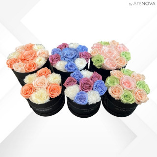 6 FLOWERBOX NERO PROFUMATE - 3 pz d 16 cm 3 pz d 18 cm - SFUMATE PASTELLO-CONTRASTI