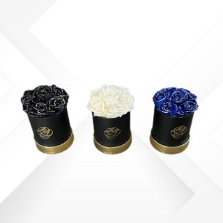 8 FLOWERBOX  d.10 ROSA GLITTERATA SCATOLA NERA - BIANCO BLU NERO